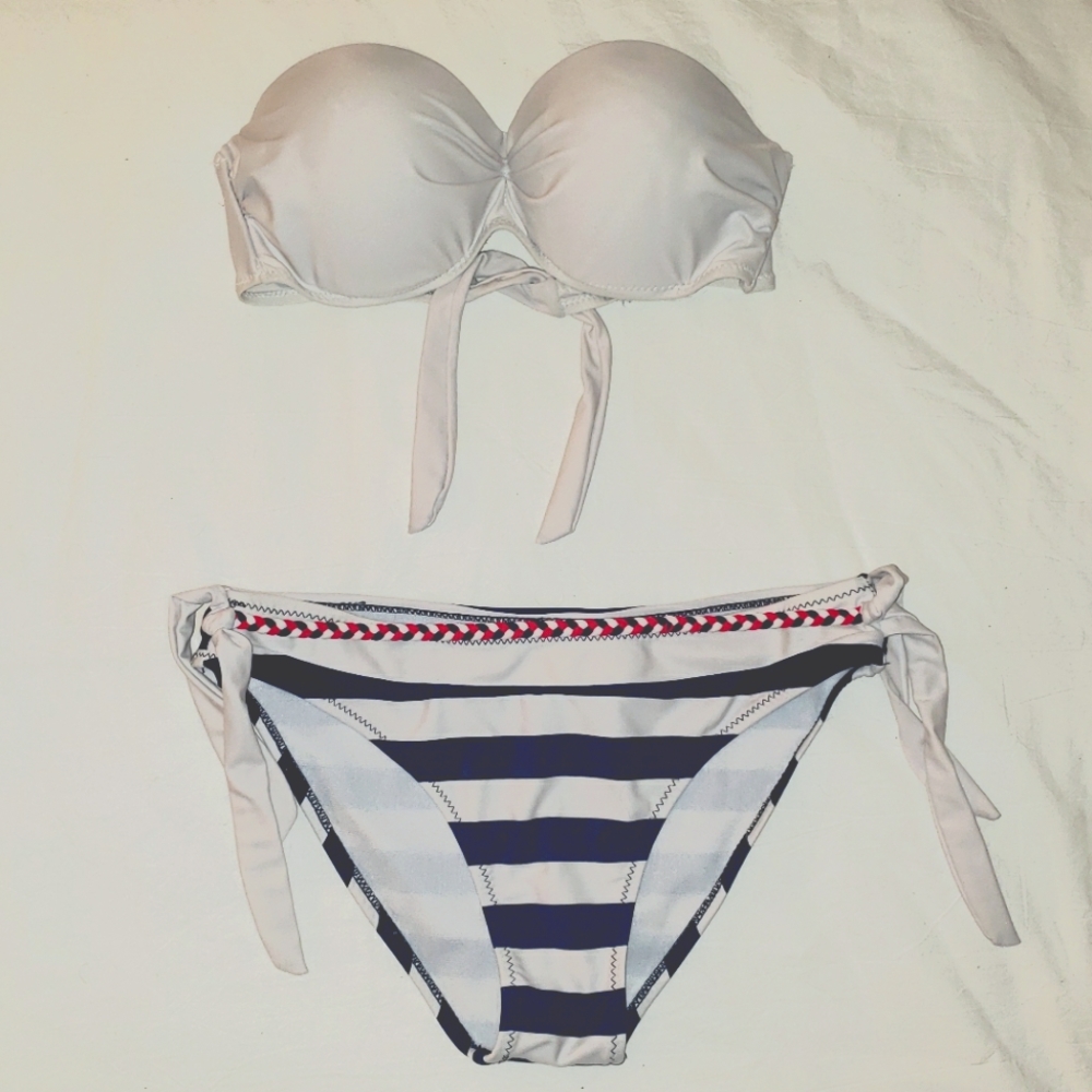 Striped bandou bikini swim suit